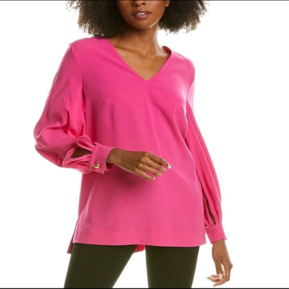 Escada Nellira Top in Lollypop Sheer Long Sleeve Fuchsia Pink Size 32 equal 2